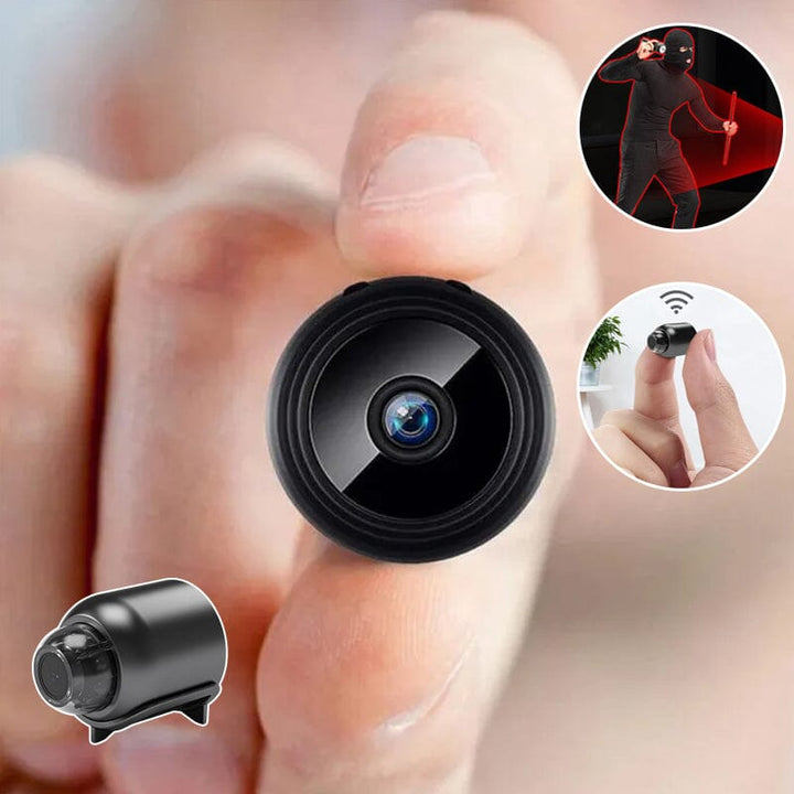 High-definition 1080P mini security camera, wireless with integrated night vision for all-day use.