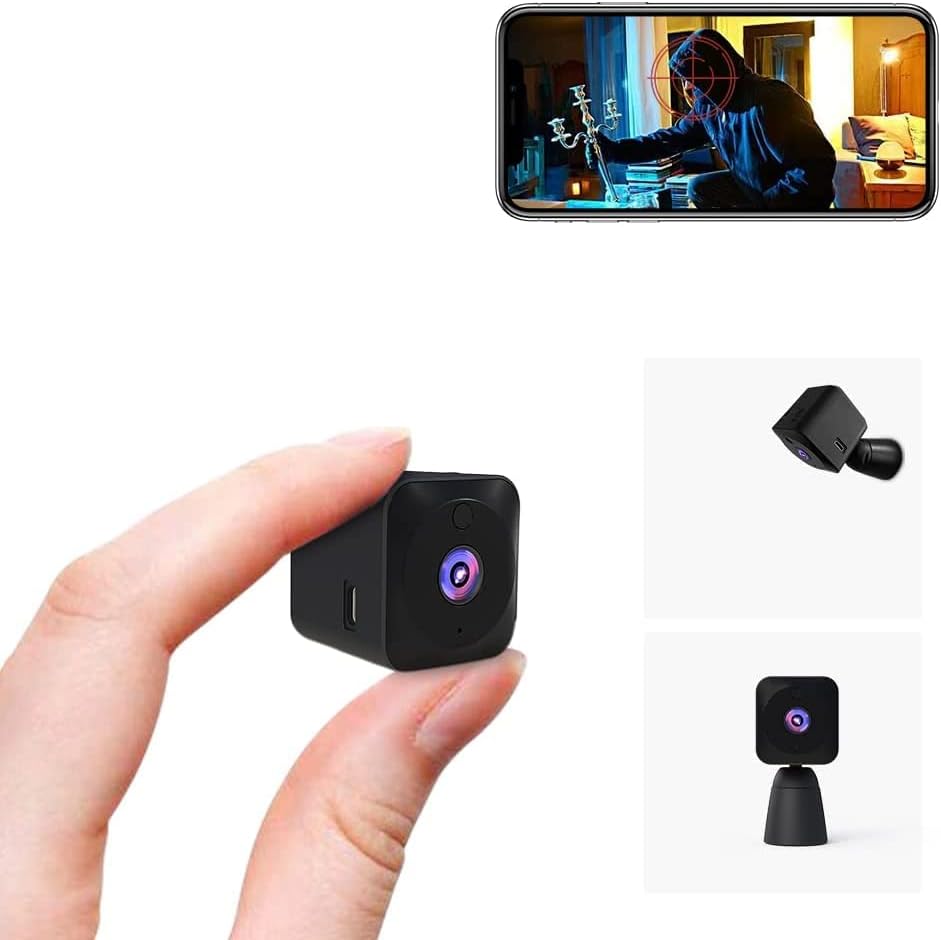 Mini 4K WiFi hidden security camera with night vision for discreet indoor home surveillance.