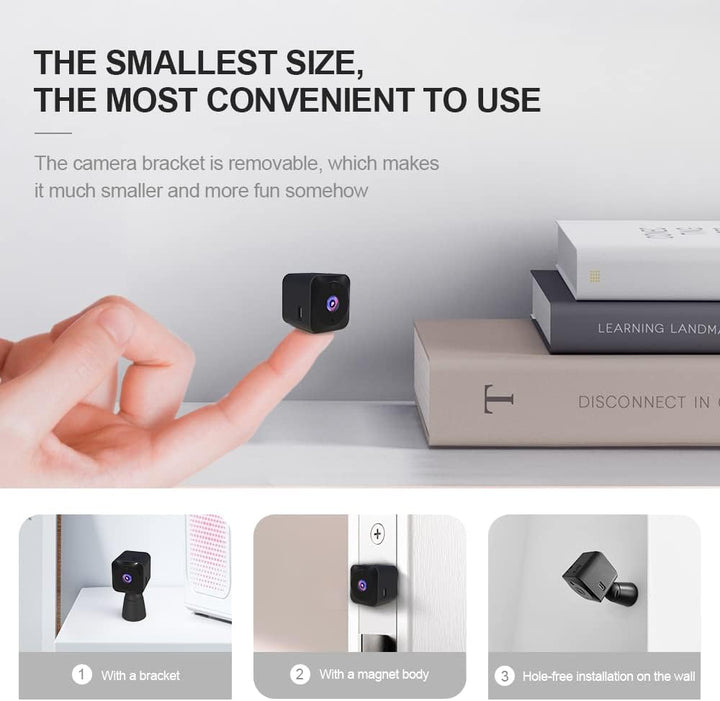 Ultra-compact 4K WiFi hidden camera, perfect for discreet indoor home security & surveillance with night vision.