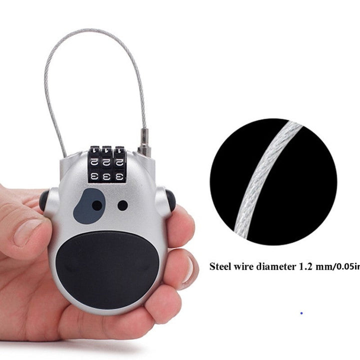 Mini security lock extended, showcasing the length of the retractable anti-theft wire