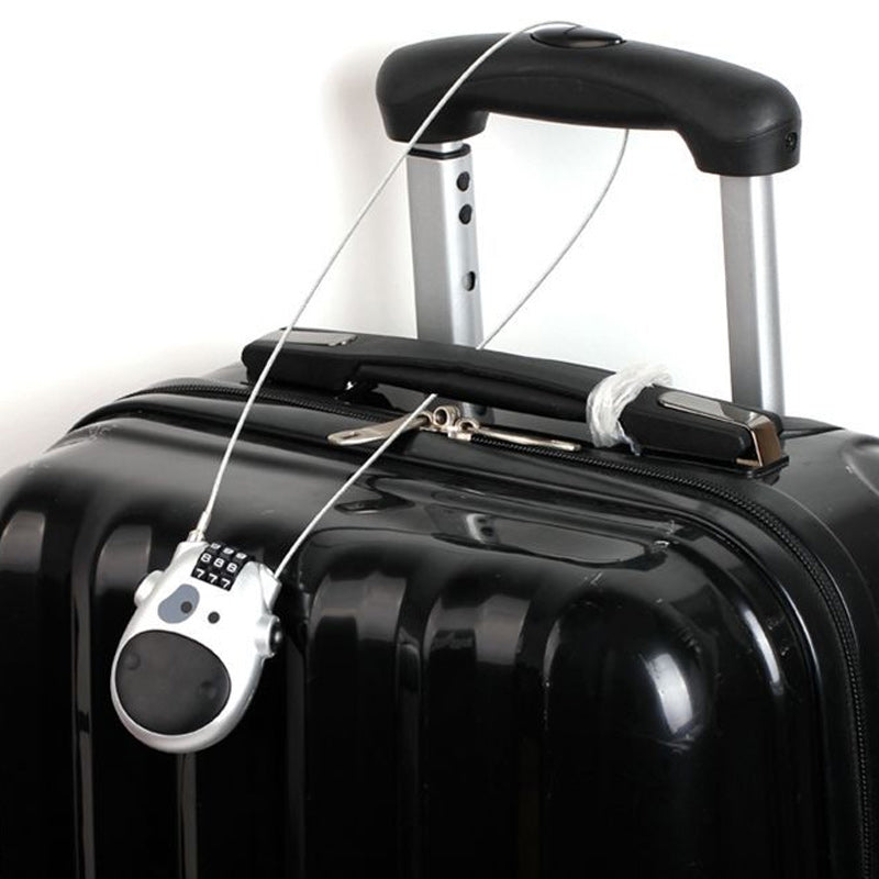 Mini security lock demonstrating retractable wire mechanism, strong and durable