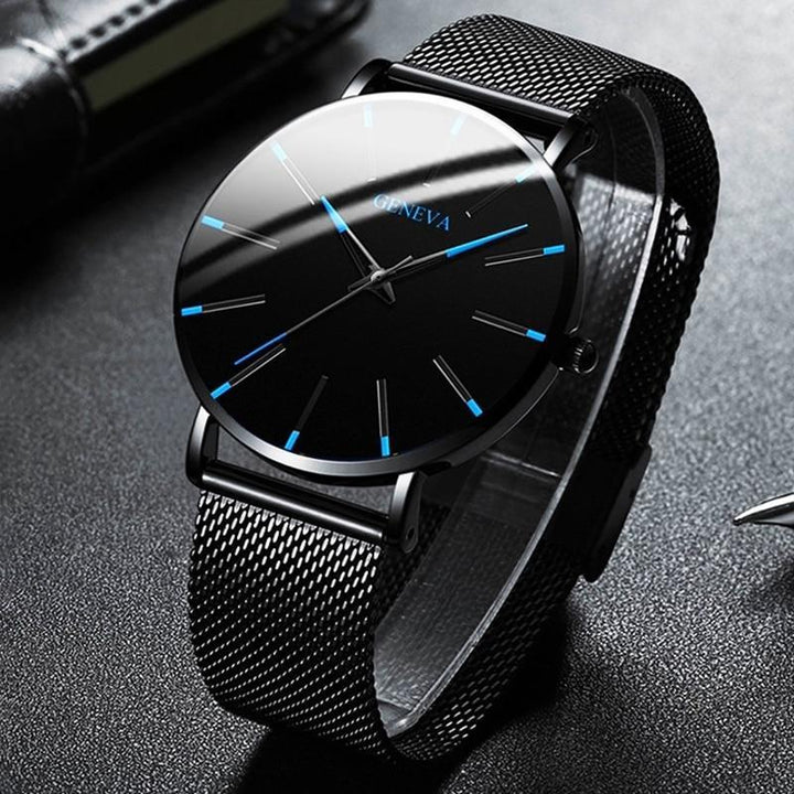 Sustainable men's watch: eco-friendly vegan leather, black dial, classic analog design for a modern man.