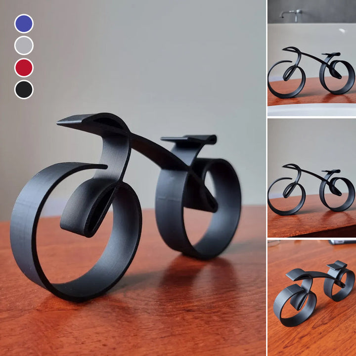 Minimalist wireframe bicycle sculpture, black metal desk decor, a stylish cyclist gift for home office