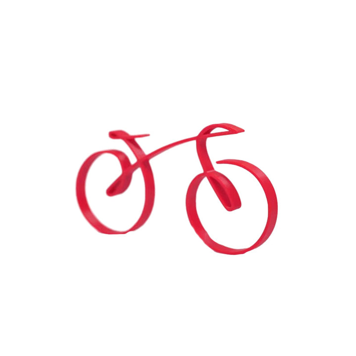 Minimalist bicycle sculpture from a high angle, highlighting its geometric design as office decor