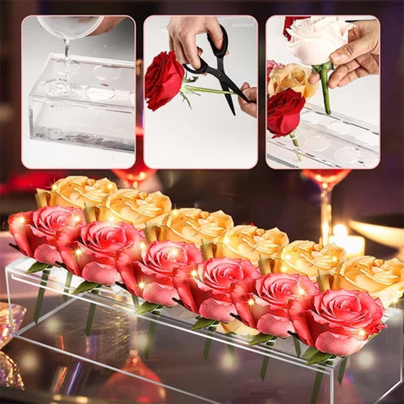 Acrylic flower vase with a geometric design, adding a chic touch to a contemporary living space.