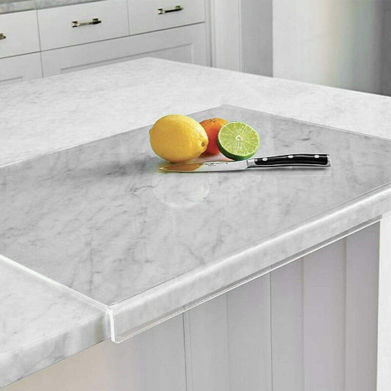 Modern clear acrylic non-slip cutting board for safe kitchen food prep and stylish serving.