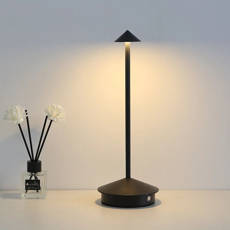 Modern cordless LED desk lamp with touch control, dimmable 3 color temperatures for home & office.