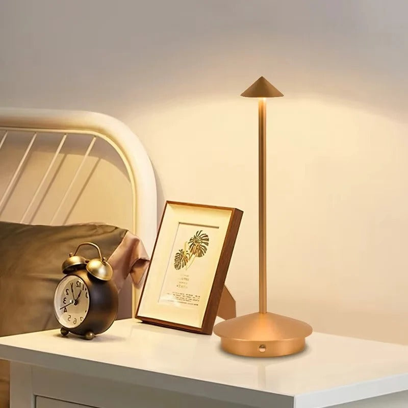 Adjustable brightness LED desk lamp with 3 color temperatures for reading, work, or mood lighting.
