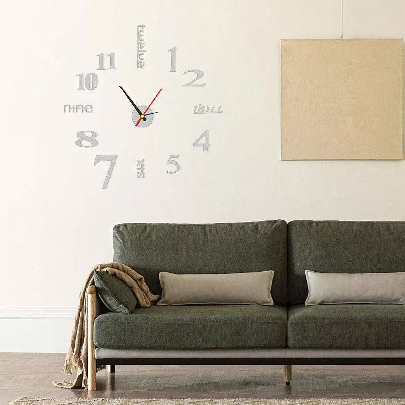 Contemporary frameless wall clock, showcasing its large, readable Arabic numerals