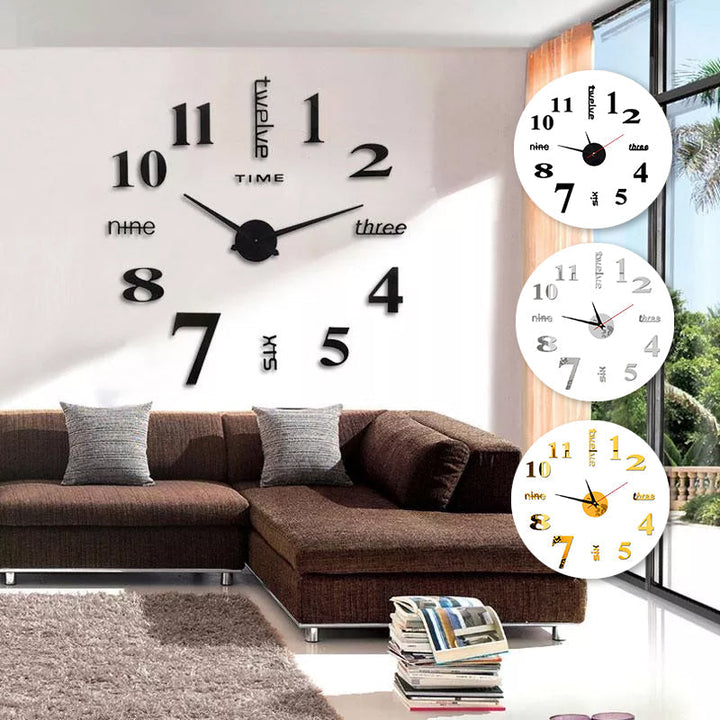 DIY frameless wall clock, silent quartz movement, easy to install punch-free design