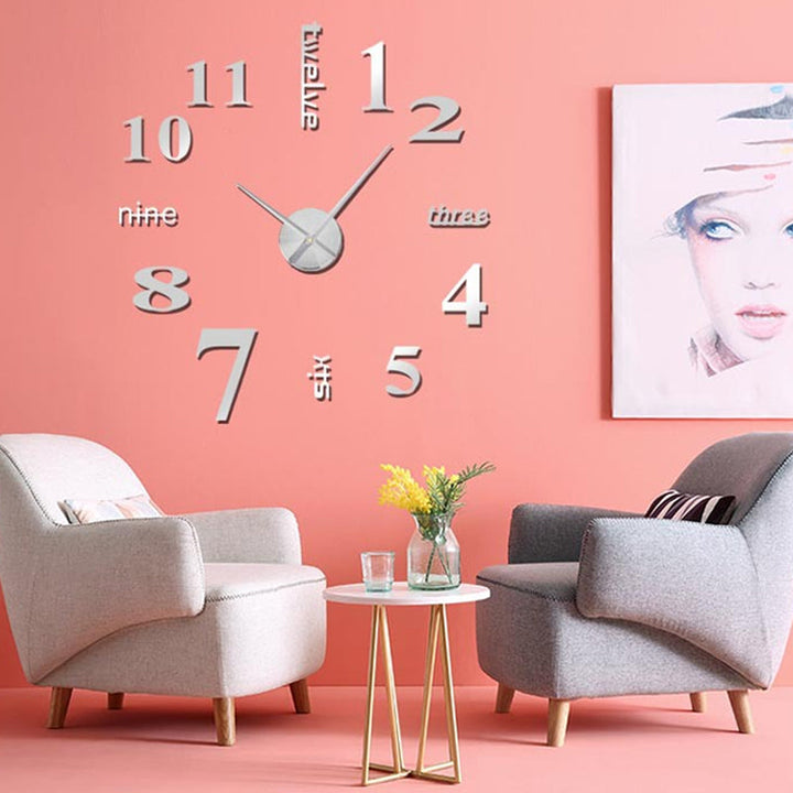 Punch-free frameless wall clock on a light-colored wall, adding modern aesthetic