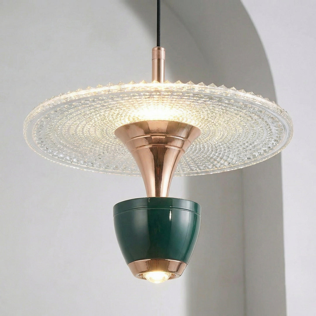Glissara modern pendant light casting soft ambient illumination, ideal for creating a warm and inviting atmosphere in any room.