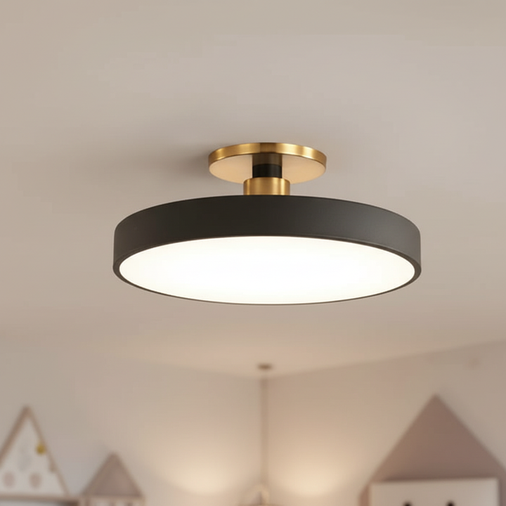 Modern LED semi-recessed ceiling light, Helligon, for cozy bedroom and nursery home decor. Scandinavian acrylic lamp.