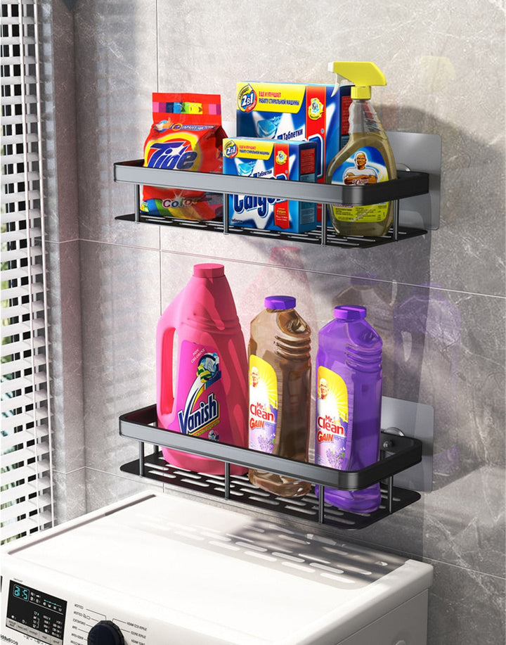 Modern shower caddy with powerful suction cups, space-saving design.