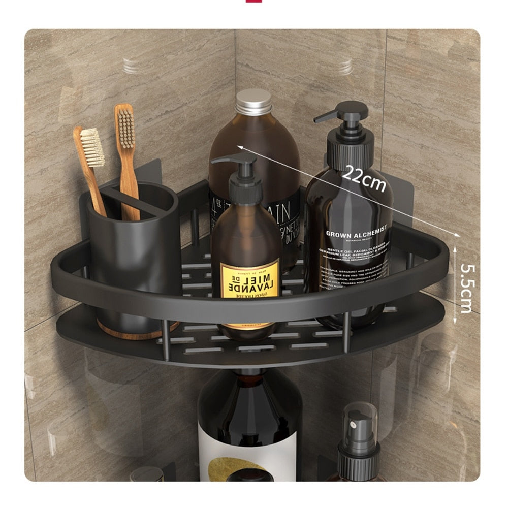 Keep your bathroom neat with this modern no-drill suction shelf.