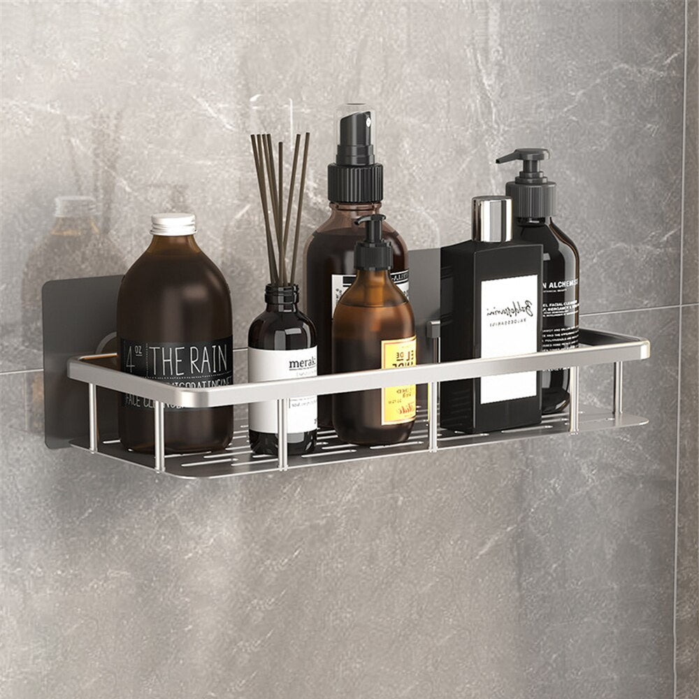 Sleek suction shelf, ideal for modern bathroom storage and decor.