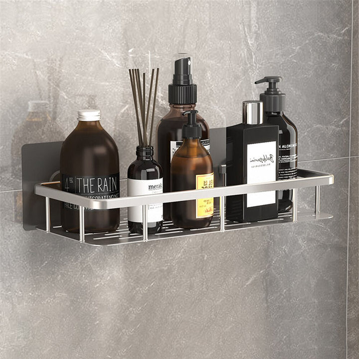 Sleek suction shelf, ideal for modern bathroom storage and decor.