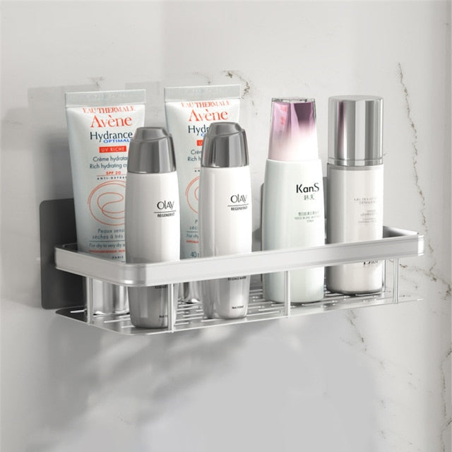 Convenient storage solution: no-drill suction cup bathroom shelf.