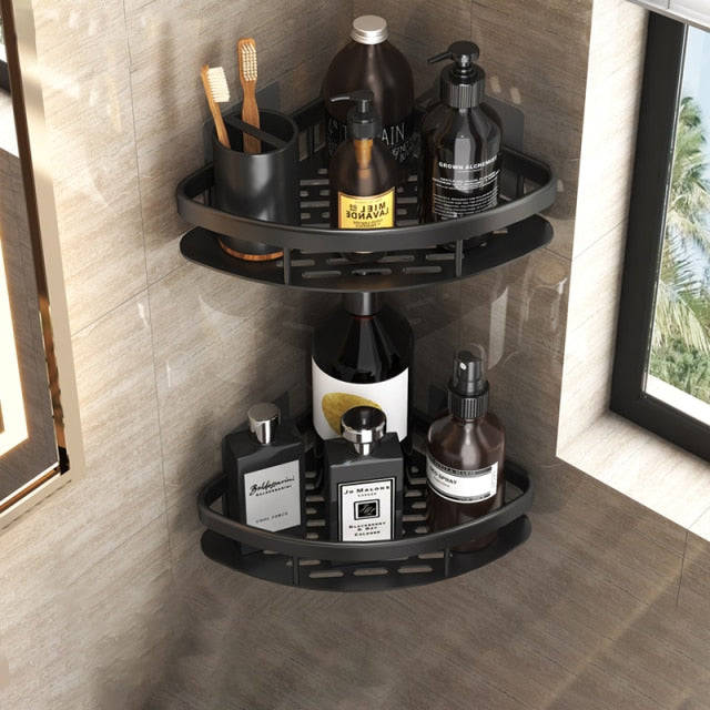 Smart storage: suction cup bath shelf, modern design, strong hold.