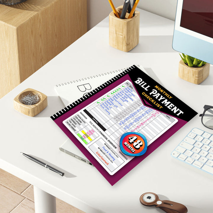 Paper-based budget planner, ideal for handwritten financial tracking and bill management.
