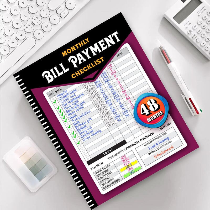 Office supplies setup with the budget planner as the central tool for expense organization.