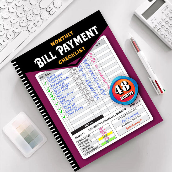 Office supplies setup with the budget planner as the central tool for expense organization.