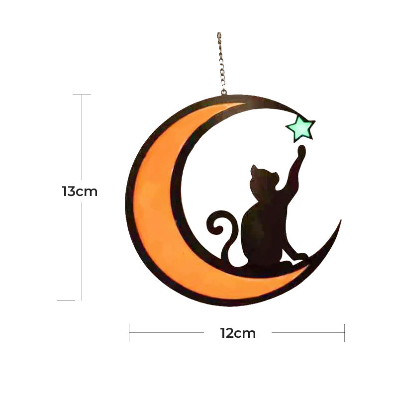 Moon Cat Stained Glass Suncatcher, a beautiful moon ornament & cat decor for indoor/outdoor