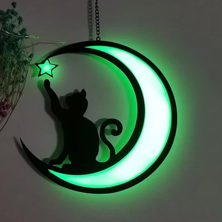 Elegant Moon Cat Suncatcher for windows, unique animal ornament & decorative cat decor gift idea