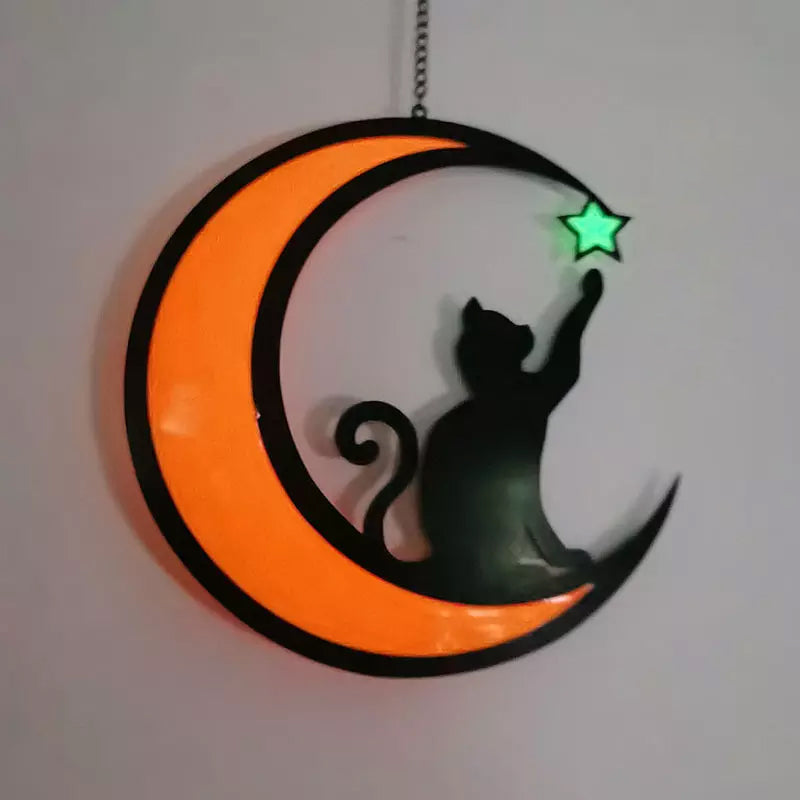 Whimsical Moon Cat Suncatcher Pendant, perfect cat decor & moon ornament for a sunny window