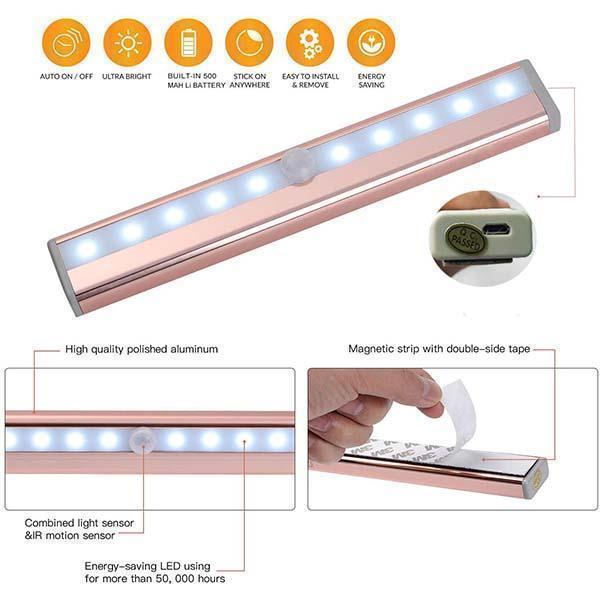 Home lighting solution: Dimmable motion sensor LED light, USB rechargeable for cabinets
