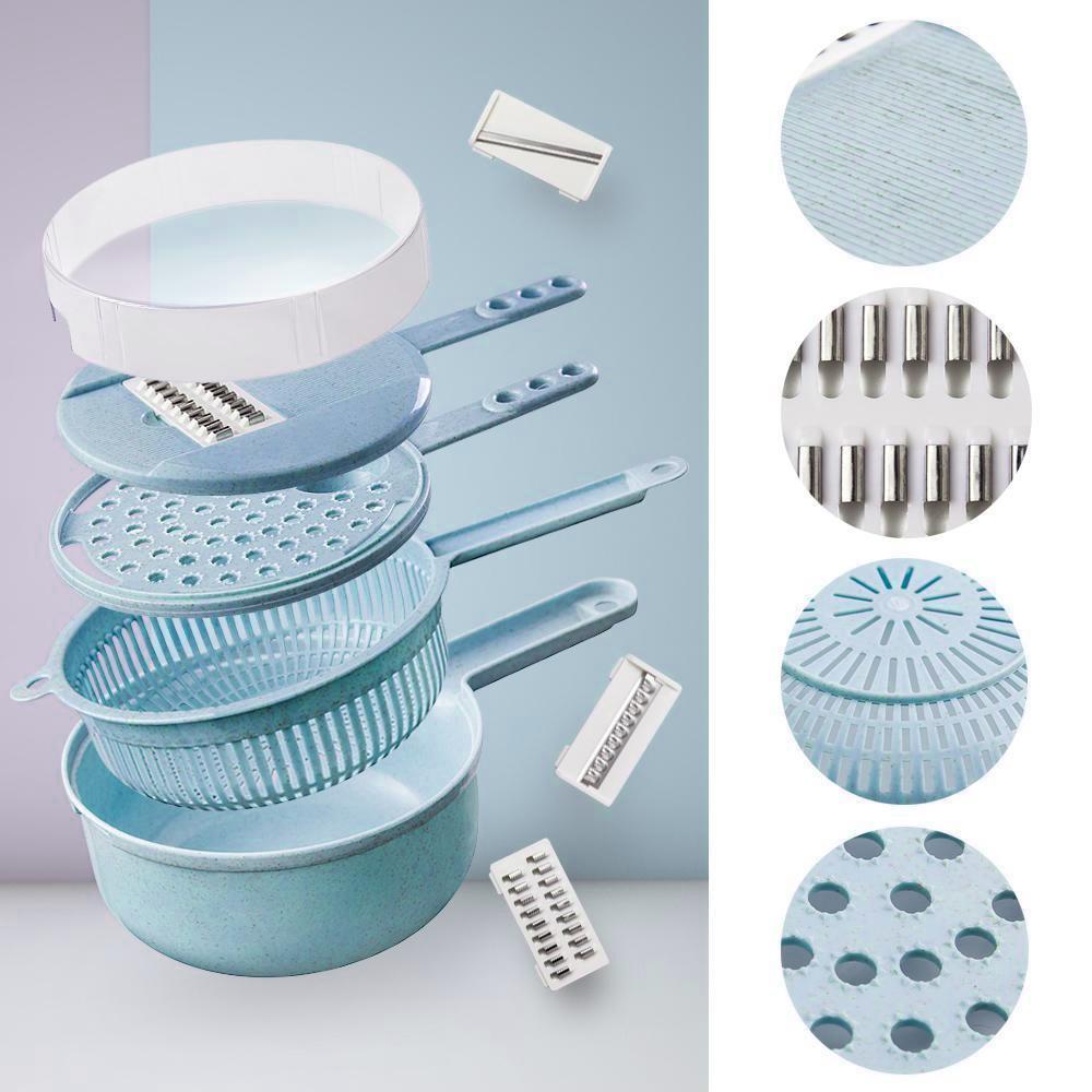 Multi-function vegetable slicer with 9 attachments for versatile food prep, black and green design.