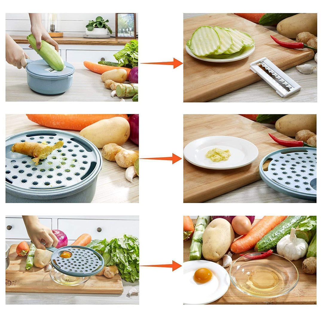 Packaging of the multi-function vegetable slicer, emphasizing its features as a houseware item.