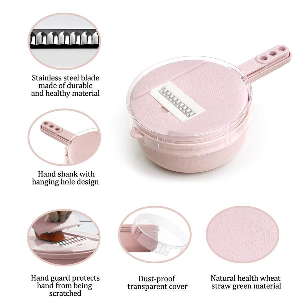 Vegetable slicer with a safety handguard, ensuring secure and efficient food preparation.