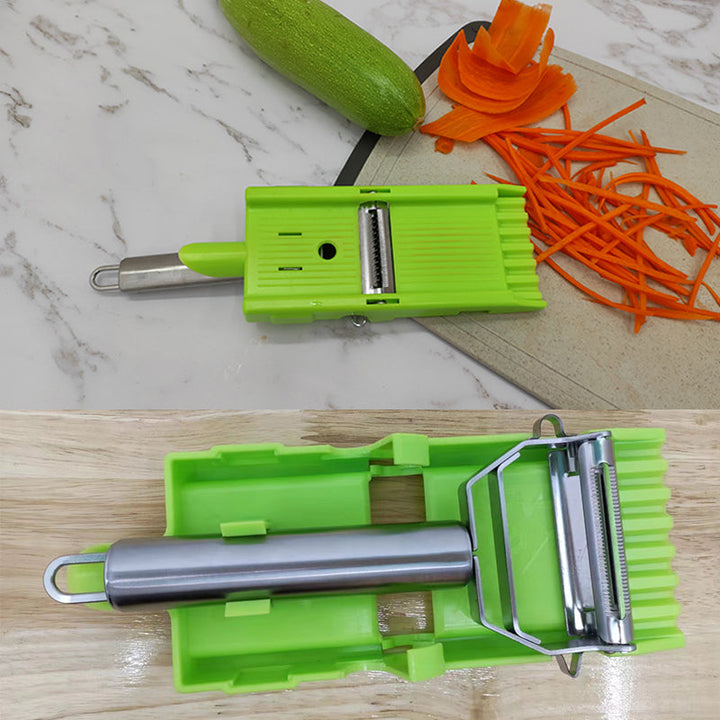 Vegetable peeler with integrated shredder, perfect for creating uniform julienne strips