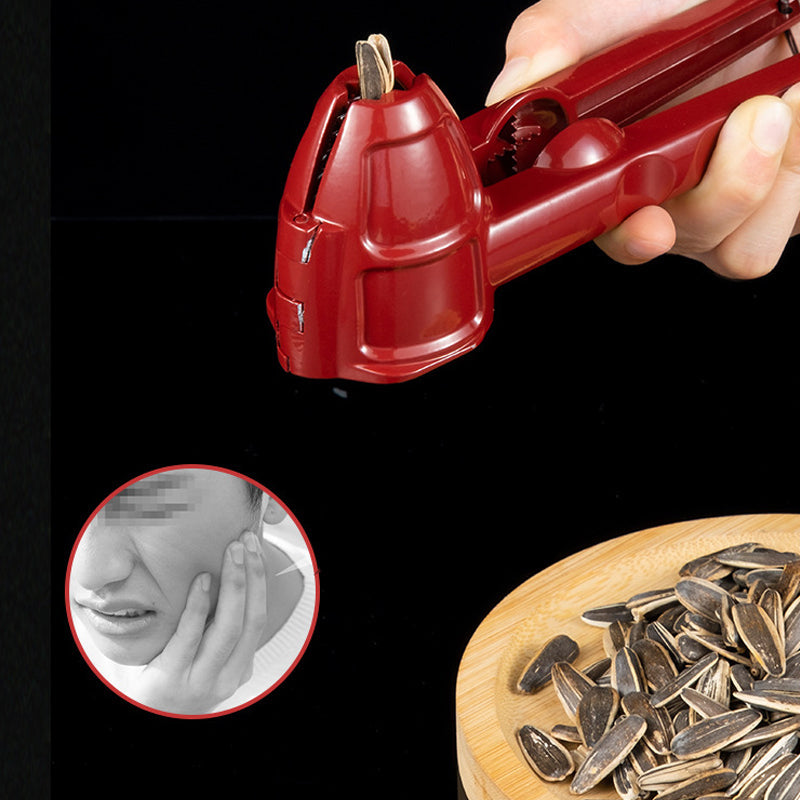 Stylish aluminum nutcracker with strong grip, practical nut opener gadget for any kitchen. Manual operation.