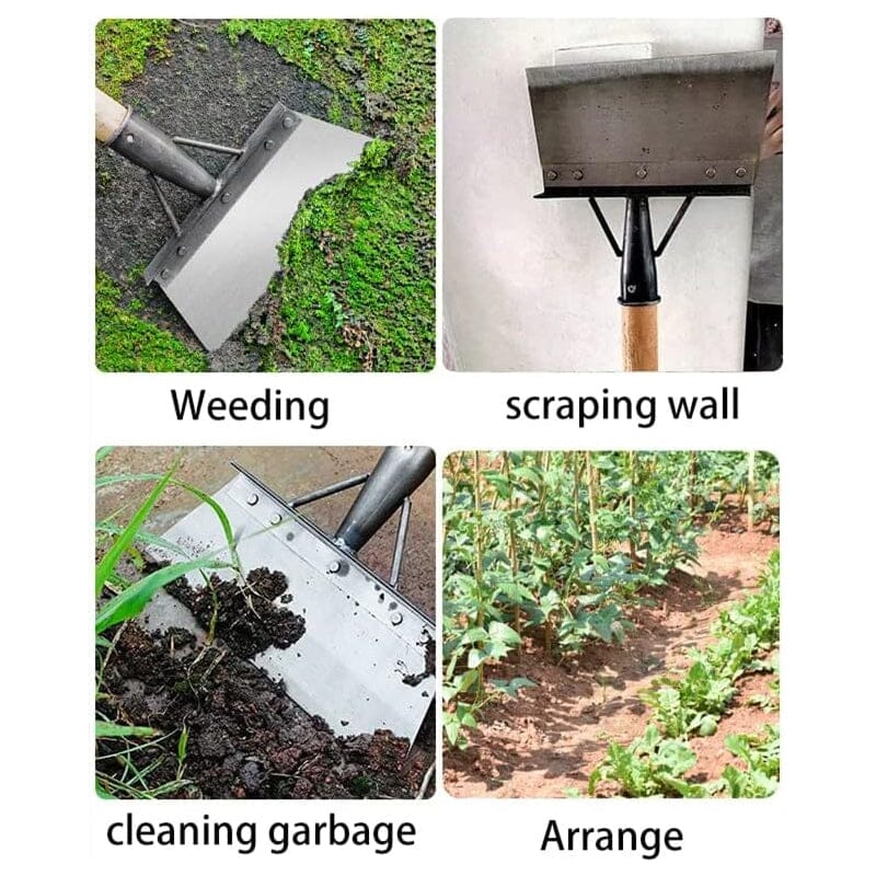 Detail of sharp edge of steel cleaning scraper, perfect for tough weed removal