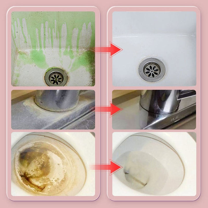 Bathroom sink being cleaned with Multisurface Stain Removal Cleaning Foam Spray, showing foam working on grime.