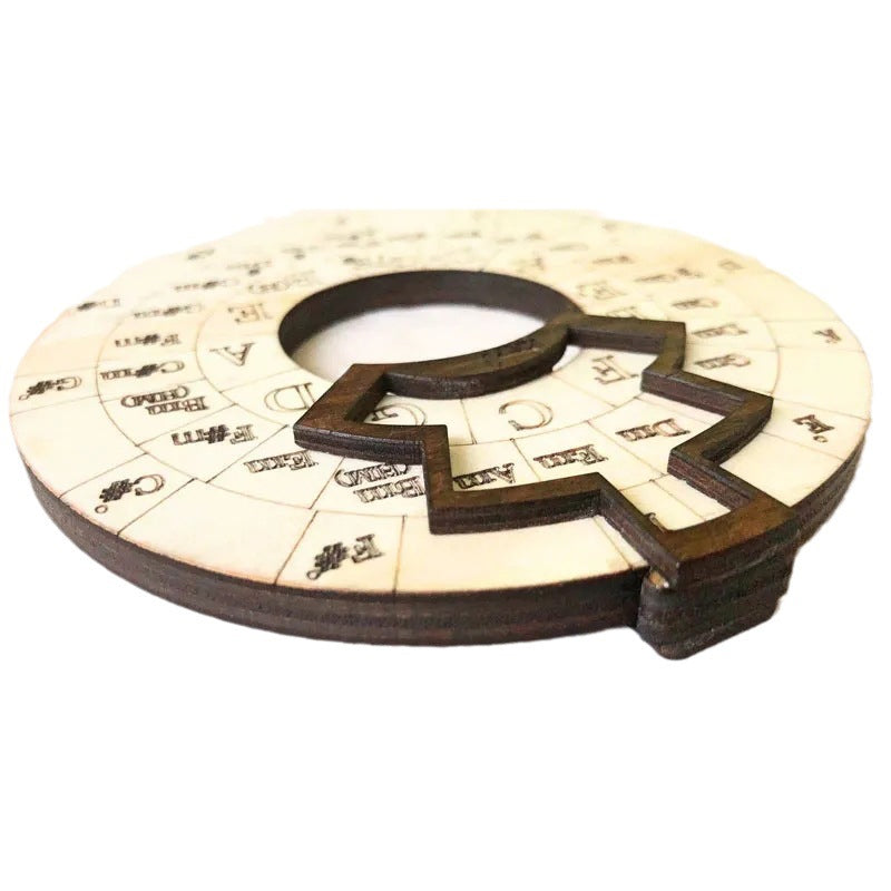 Conceptual shot of the Wooden Melody & Chord Tool aiding in the composition of a new song.