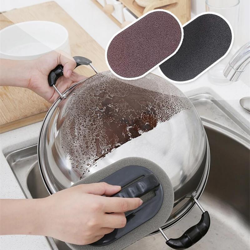 Nano ceram kitchen cleaning scrubber with ergonomic handle for stain removal