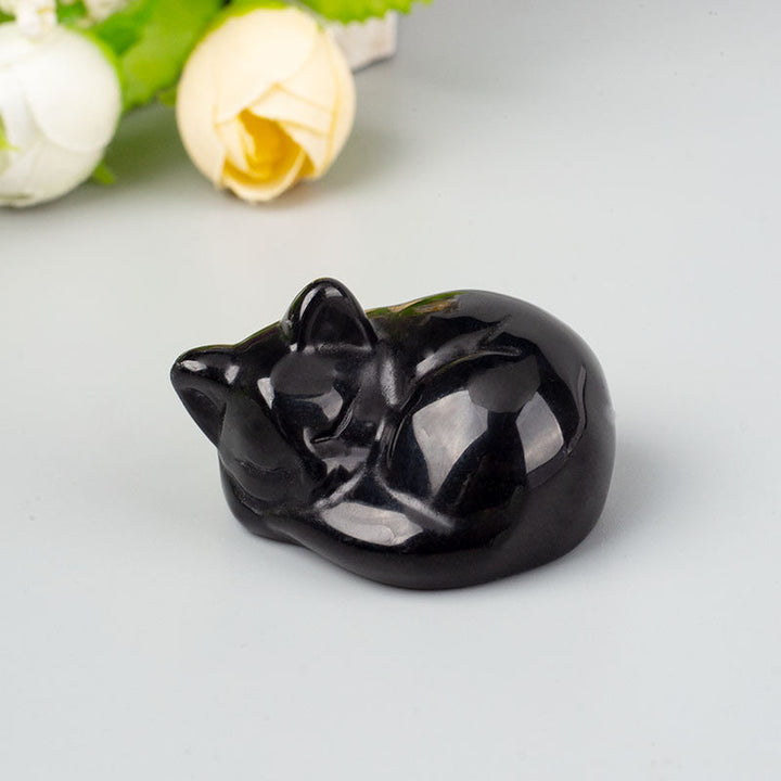 Natural stone sleeping cat figurine, artistic home decor, animal themed gift, peaceful desk ornament