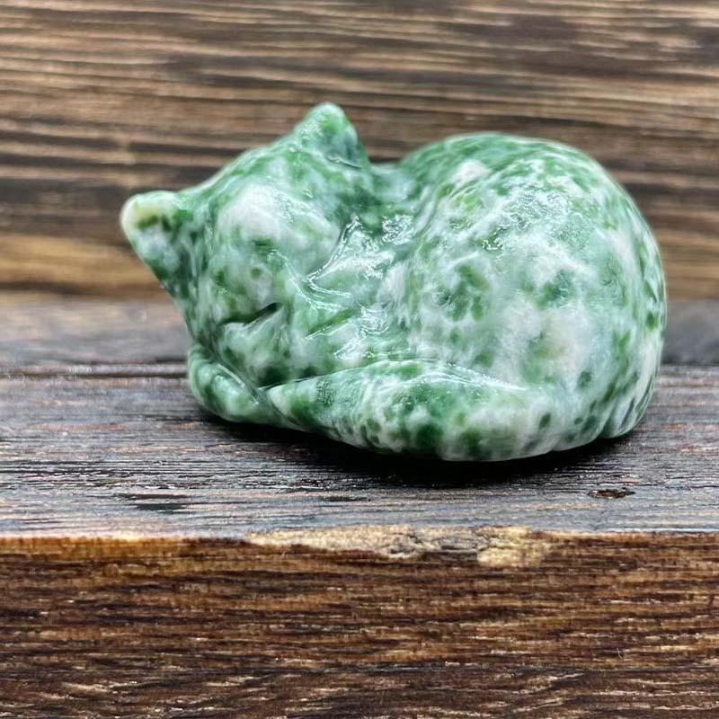 Collectible natural stone sleeping cat, serene animal figurine, perfect for home or garden decor