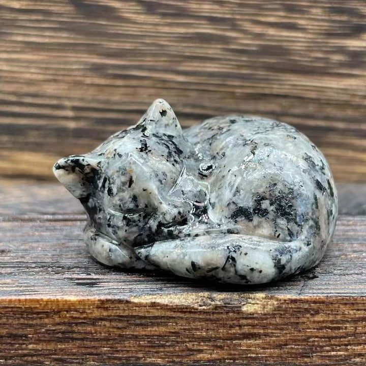 Organic natural stone sleeping cat, earthy tones, spiritual decor, desk accent, garden ornament