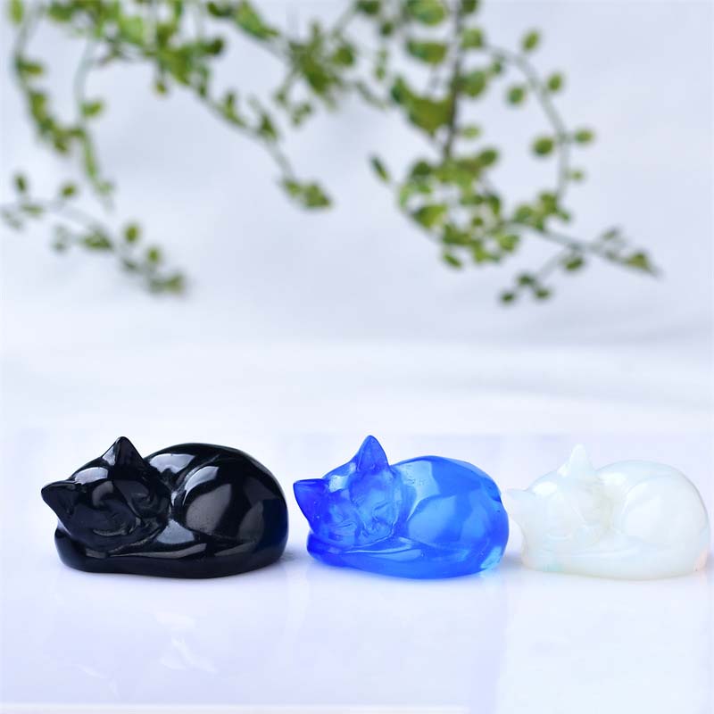 Textured natural stone sleeping cat sculpture, artisan home decor, peaceful feline art, desk accent