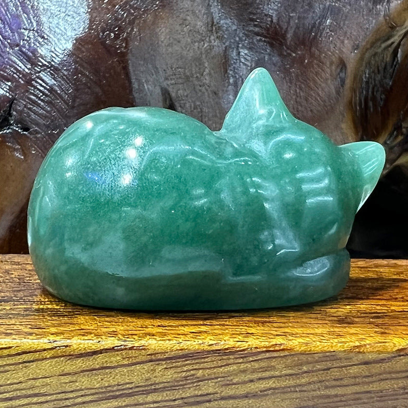 Polished natural stone sleeping cat, smooth finish, spiritual decor, unique gift idea, garden statue