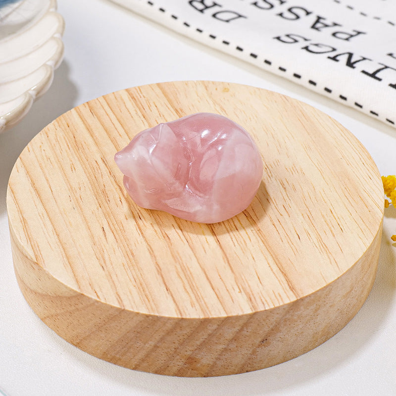 Small natural stone sleeping cat sculpture, perfect for shelves, desk, or garden accent, spiritual gift