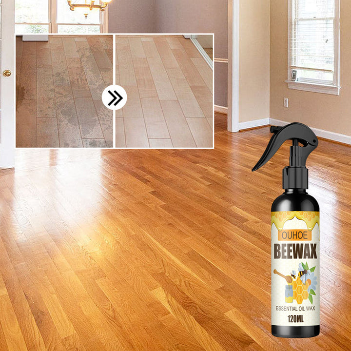 Natural Wood Furniture Beeswax Polish Spray, 8oz bottle, restores shine & protects wood surfaces.