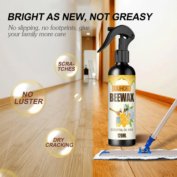 Beeswax spray for wood furniture. Natural polish & cleaner, enhancing wood grain & longevity.