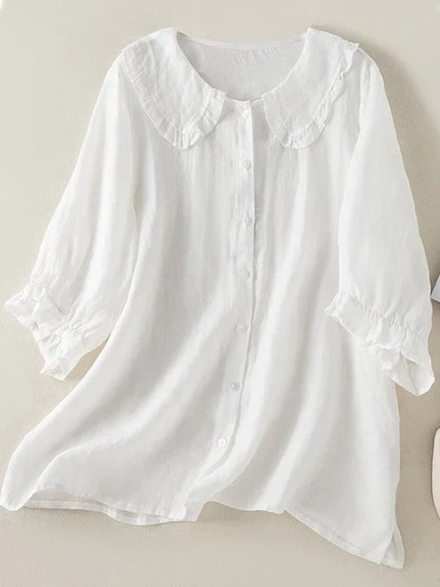 New women's loose Peter Pan ruffle neck shirt, perfect for casual daily wear or an elegant summer style.