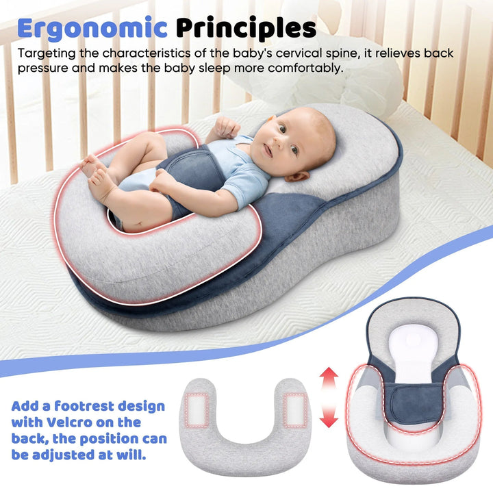 Elevated infant support lounger for newborns, designed to reduce reflux & provide ultimate baby comfort.