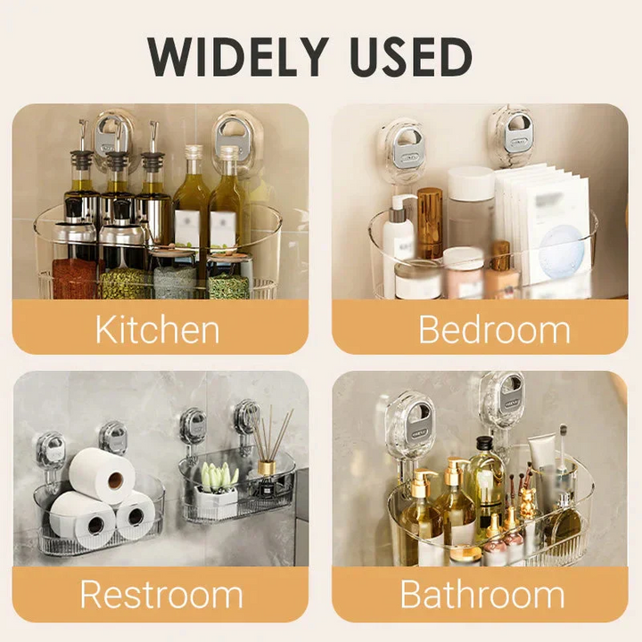 Space-saving & damage-free suction cup shower caddy. No-drill wall mount bathroom storage organizer.